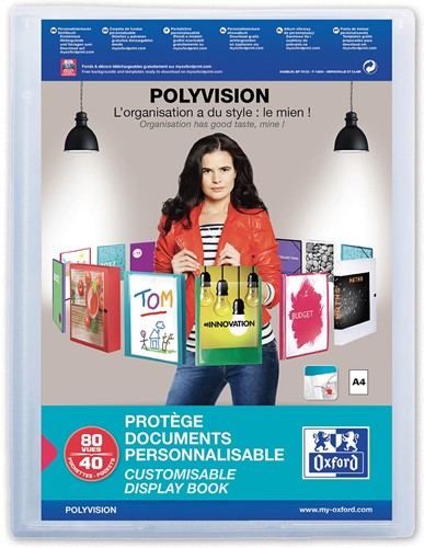 OXFORD Polyvision protège documents personnalisable, format A4, en PP, 40 pochettes, transparent 1 Stuk
