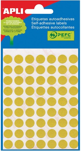 Apli étiquettes rondes en pochette diamètre 10 mm, jaune, 315 pièces, 63 par feuille (2051)