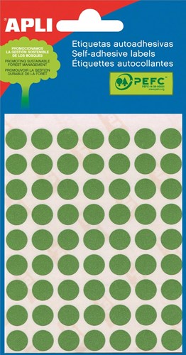 Apli étiquettes rondes en pochette diamètre 10 mm, vert, 315 pièces, 63 par feuille (2054)