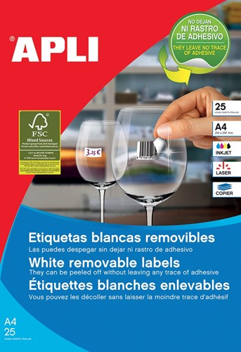 Apli Etiquettes blanches repositionnables ft 35,6 x 16,9 mm (l x h), 2.000 pièces, 80 par feuille (10199)