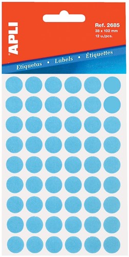 Apli étiquettes rondes en pochette diamètre 13 mm, bleu, 175 pièces, 35 par feuille (2056)