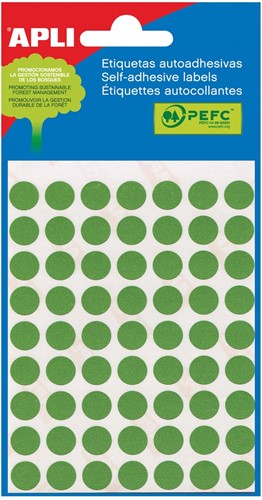 Apli étiquettes rondes en pochette diamètre 13 mm, vert, 175 pièces, 35 par feuille (2058)
