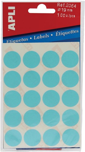 Apli étiquettes rondes en pochette diamètre 19 mm, bleu, 100 pièces, 20 par feuille (2064)