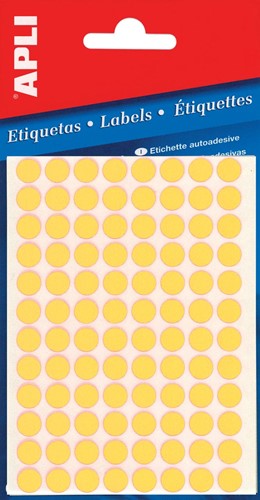 Apli étiquettes rondes en pochette diamètre 8 mm, jaune fluo, 288 pièces, 96 par feuille (2079)