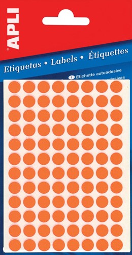 Apli étiquettes rondes en pochette diamètre 8 mm, orange fluo, 288 pièces, 96 par feuille (2080)