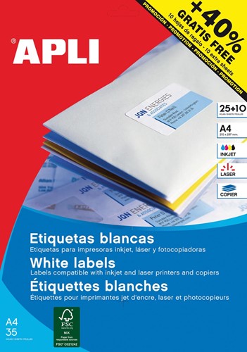 Apli étiquettes blanches ft 70 x 37 mm (l x h), coins droits, 600 pièces, 24 par feuille (1212)