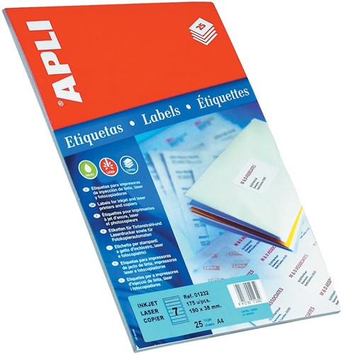 Apli étiquettes blanches ft 105 x 37 mm (l x h), coins droits, 400 pièces, 16 par feuille (1214)