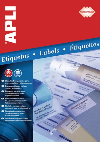 Apli Etiquettes transparentes ft 48,5 x 25,4 mm (l x h), 880 pièces, 44 par feuille, boîte de 20 feuilles