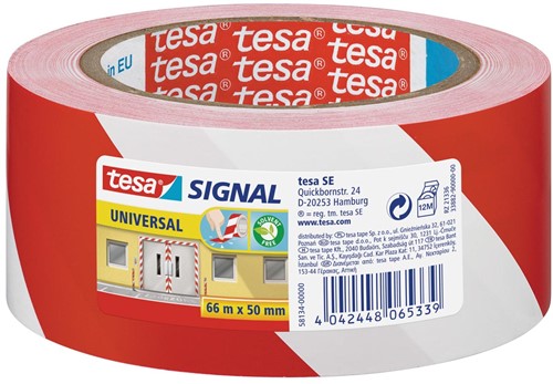 Tesa ruban de signalisation, ft 50 mm x 66 m, rouge/blanc 66 Meter