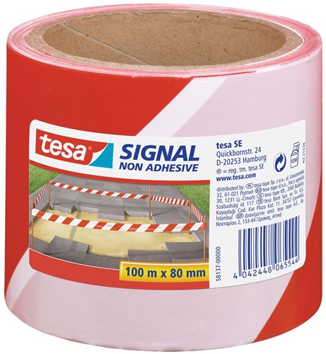 Tesa bande à clôturer ft 80 mm x 100 m, rouge/blanc