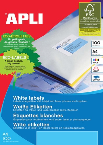 Apli étiquettes blanches ft 199,6 x 144,5 mm (l x h), 200 pièces, 2 par feuille (2423)