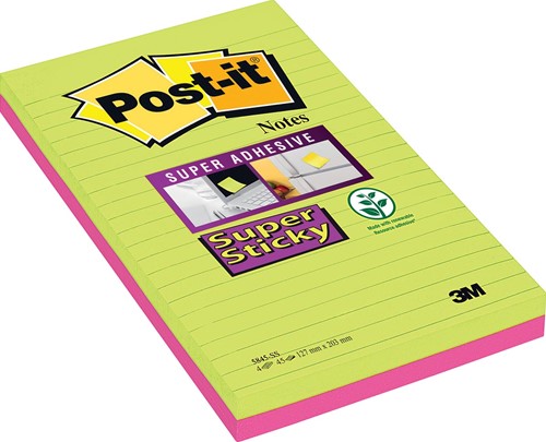 Post-it Super Sticky notes XXXL, 45 feuilles, ft 127 x 203 mm, couleurs assorties, paquet de 2 blocs