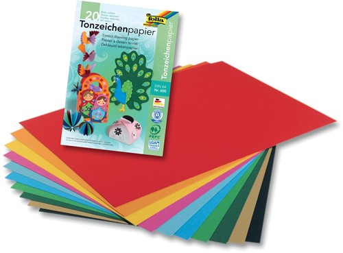 Folia gekleurd tekenpapier, 130 g, ft 21 x 29,7 cm, A4, geassorteerde kleuren, blok van 20 vel
