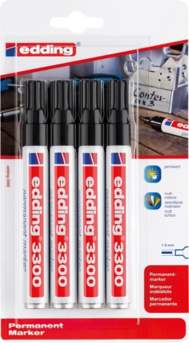 Edding permanent marker 3300 blister met 4 stuks, zwart 4 Stuk