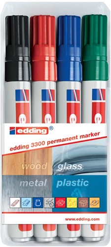 Edding permanent marker e-3300 blister van 4 stuks in geassorteerde kleuren 4 Stuk