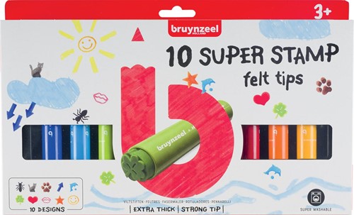 Bruynzeel Kids feutres Super Stamp, étui de 10 pièces en couleurs assorties