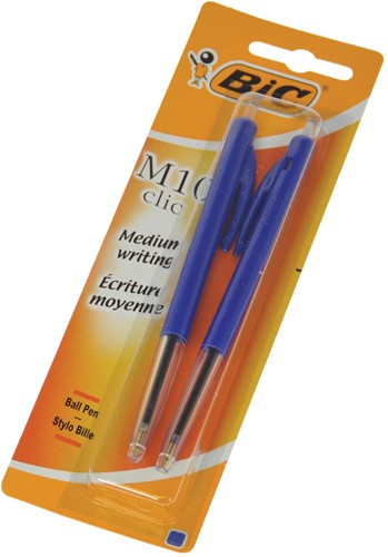 Bic balpen M10 Clic, medium punt, blauw, blister van 2 stuks 2 Stuk