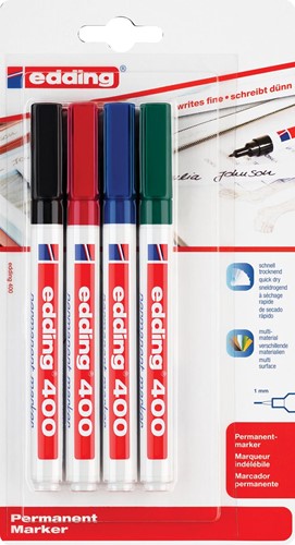 Edding permanent marker 400 blister van 4 stuks in geassorteerde kleuren 4 Stuk