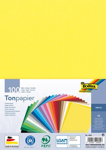 Folia gekleurd tekenpapier, 120 g, ft 21 x 29,7 cm, A4, geassorteerde kleuren, pak van 100 vel