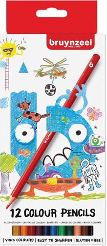 Bruynzeel Kids crayons de couleur, set de 12 stuks en couleurs assorties