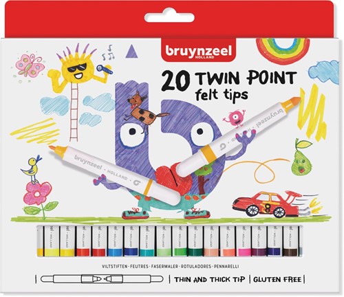 Bruynzeel Kids feutres Twin Point, set de 20 pièces en couleurs assorties