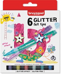 Bruynzeel Kids  viltstiften Glitter, set van 6 stuks in geassorteerde kleuren