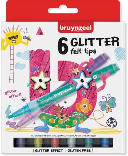 Bruynzeel Kids  feutres Glitter, set de 6 pièces en couleurs assorties