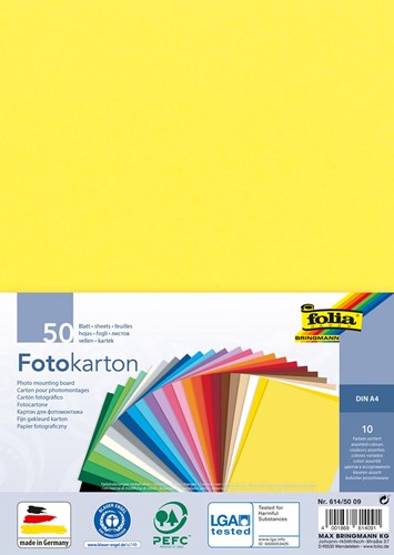 Folia gekleurd fotokarton, ft A4, pak van 50 vel in 10 geassorteerde kleuren 50 Vel