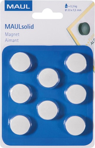 Maul Aimant Solid, 20 mm, 300 gr, blister de 8 pièces, blanc