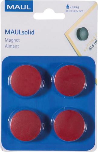 Maul Aimant Solid, 32 mm, 800 gr, blister de 4 pièces, rouge