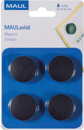 Maul Aimant Solid, 32 mm, 800 gr, blister de 4 pièces, noir