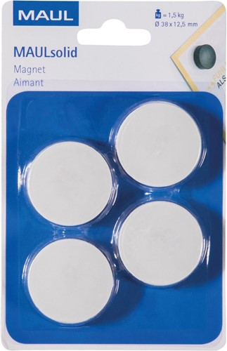 Maul Aimant Solid, 38 mm, 1,5 kg, blister de 4 pièces, blanc