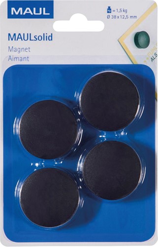 Maul Aimant Solid, 38 mm, 1,5 kg, blister de 4 pièces, noir