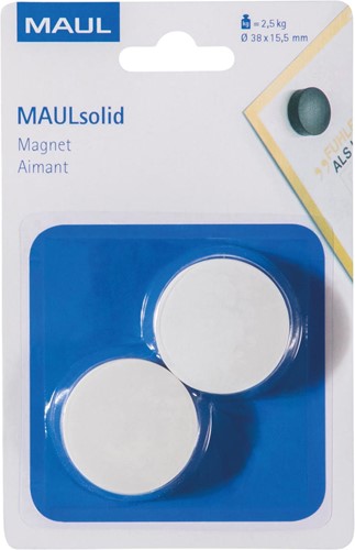 Maul Aimant Solid, 38 mm, 2,5 kg, blister de 2 pièces, blanc