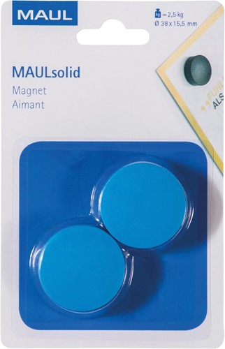 Maul Aimant Solid, 38 mm, 2,5 kg, blister de 2 pièces, bleu