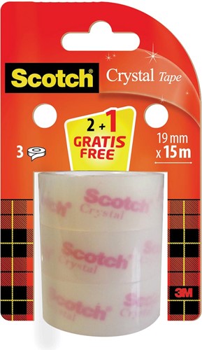 Scotch ruban Crystal transparent, Lot promotionnel, 2 rouleaux + 1 gratuit, 19 mm x 15 m