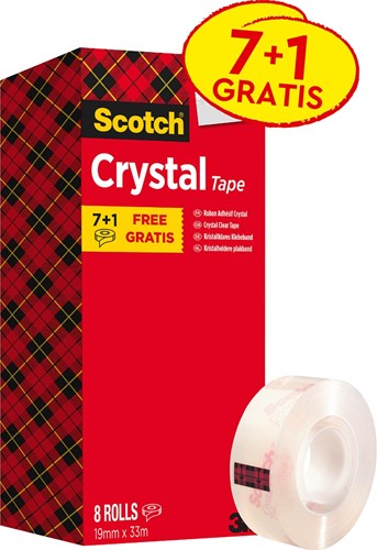 Scotch ruban adhésif Crystal Tape, ft 19 mm x 33 m, 1 x value pack avec 8 rouleaux dont 1 gratuit 8 Stuk