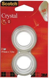 Scotch Plakband Crystal ft 19 mm x 7,5 m, blister met 2 rolletjes
