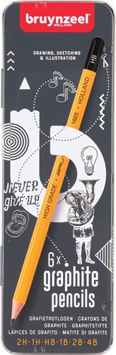 Bruynzeel crayon, boîte en metal de 6 pièces en duretés assorties 6 Stuk