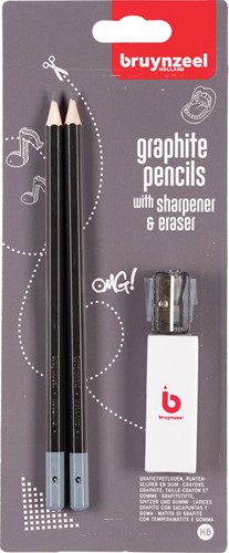 BZL Crayons Graphite HB + Tail le-crayon & Gomme 4 2 Stuk