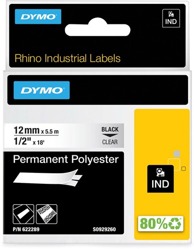 RHINO TAPE 12MM POLY ZW/TRANSP