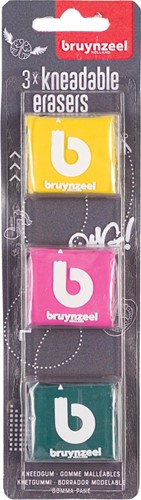 Bruynzeel kneedgum, blister met 3 stuks in geassorteerde kleuren 3 Stuk