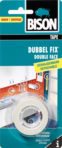 Bison ruban adhésif double face intérieur, détachable, ft 19 mm x 1,5 m