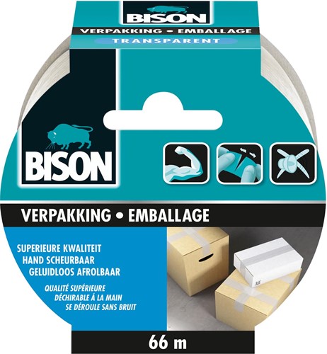 Bison ruban d'emballage, ft 50 mm x 66 m, transparent