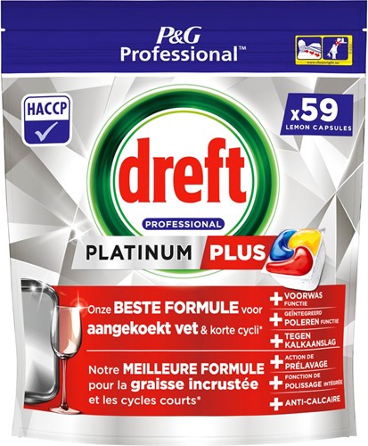 Dreft Platinum Plus Lemon tablettes pour lave-vaisselle, paquet de 59 capsules
