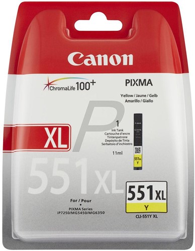Canon inktcartridge CLI-551Y-XL, 695 pagina's, OEM 6446B001, geel 1 Stuk