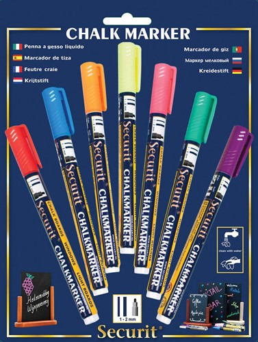 Securit krijtmarker small, blister met 7 stuks in geassorteerde kleuren 7 Stuk