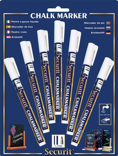 Securit krijtmarker small wit, blister met 7 stuks 7 Stuk