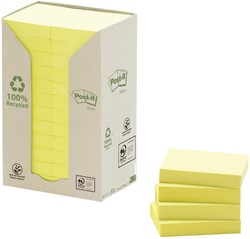 Post-it Recycled notes, 100 vel, ft 38 x 51 mm, geel, pak van 24 blokken