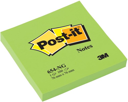 Post-it Notes, 100 vel, ft 76 x 76 mm, neongreon 100 Vel